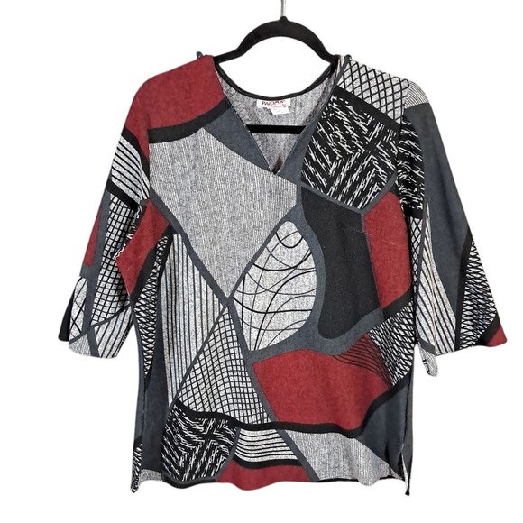 VTG Paloma Carmin Top Sweater Abstract Artsy 3/4 Sleeve Size XL Lightweight Boho - Picture 2 of 11